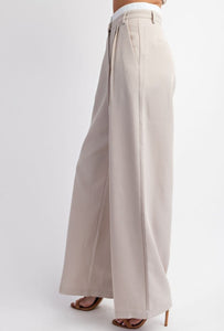 Textured Contrast Waist Pants