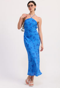 Blue Floral Crossback Midi Dress