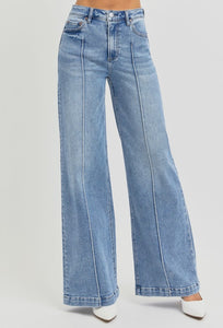 Pintuck Detailed Wide Leg Jeans