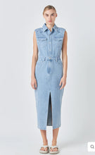 Load image into Gallery viewer, Denim Power Shoulder Maxi Dress