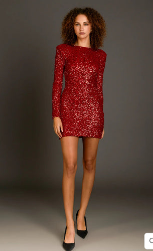 Red Sequin Cutout Mini Dress