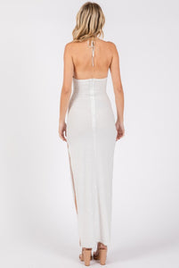 White Bead Cowl Maxi Dress