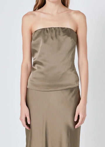 Espresso Satin Strapless Top