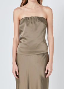 Espresso Satin Strapless Top