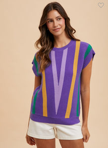 Mardi Gras Chevron Striped Sweater Top