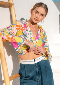 Tropical Bell Sleeve Crop Top