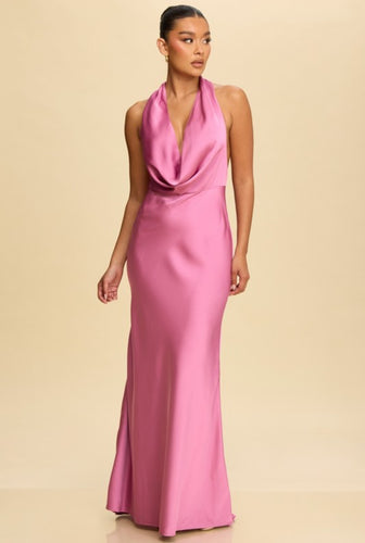 Orchid Satin Halter Maxi Dress