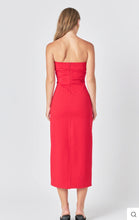 Load image into Gallery viewer, Red Strapless Bow Midi Dress