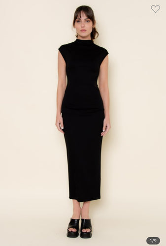 Black Mesh Side Midi Dress