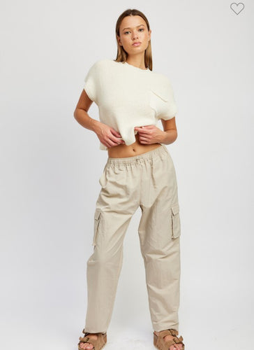 Taupe Nylon Side Pocket Pants