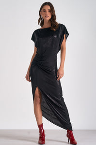 Black Metallic Midi Dress