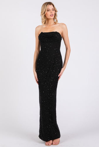 Black Embellished Cowl Neck Maxi Dress