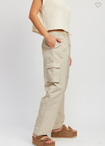 Taupe Nylon Side Pocket Pants