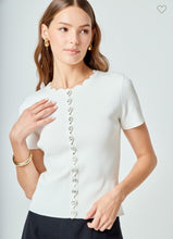 Load image into Gallery viewer, Ivory Scalloped Accent Button Top