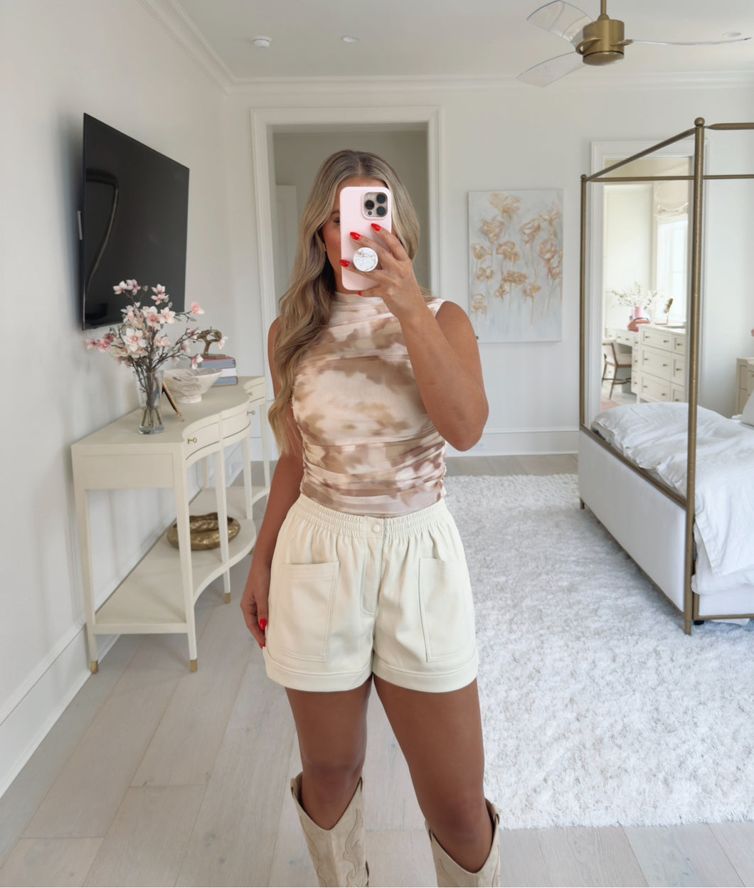 Ivory Faux Leather Shorts