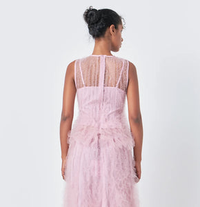 Mulberry Tulle Ruffled Sleeveless Top
