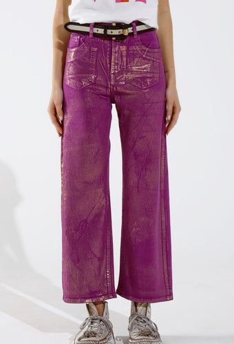 Purple & Gold Finish Wide Leg Jeans