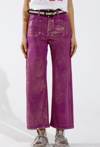 Purple & Gold Finish Wide Leg Jeans