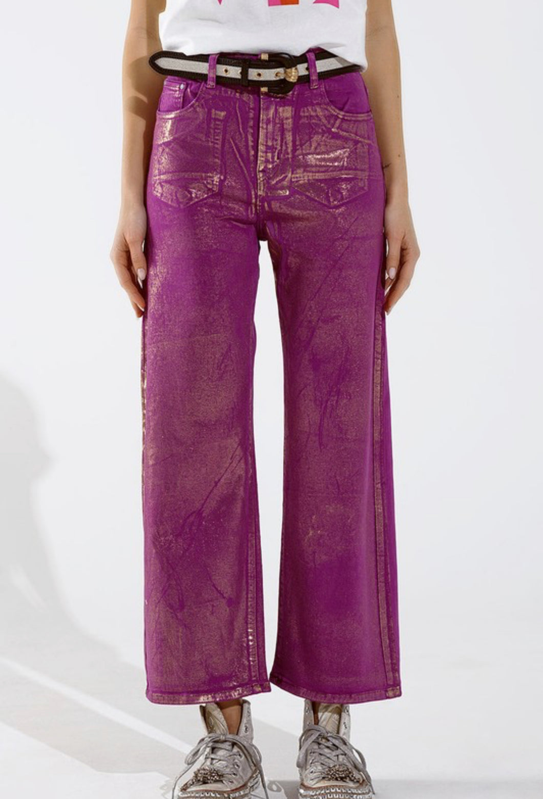 Purple & Gold Finish Wide Leg Jeans