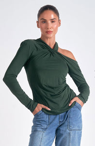 Dark Green Knot Shoulder Top