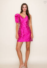 Load image into Gallery viewer, Dark Fuchsia Floral Jacquard Mini Dress