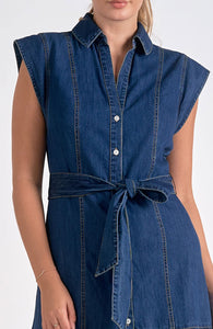 Dark Denim Cap Sleeve Midi Dress