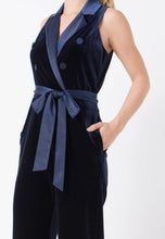 Load image into Gallery viewer, Navy Sleeveless Velvet Jumpsuit