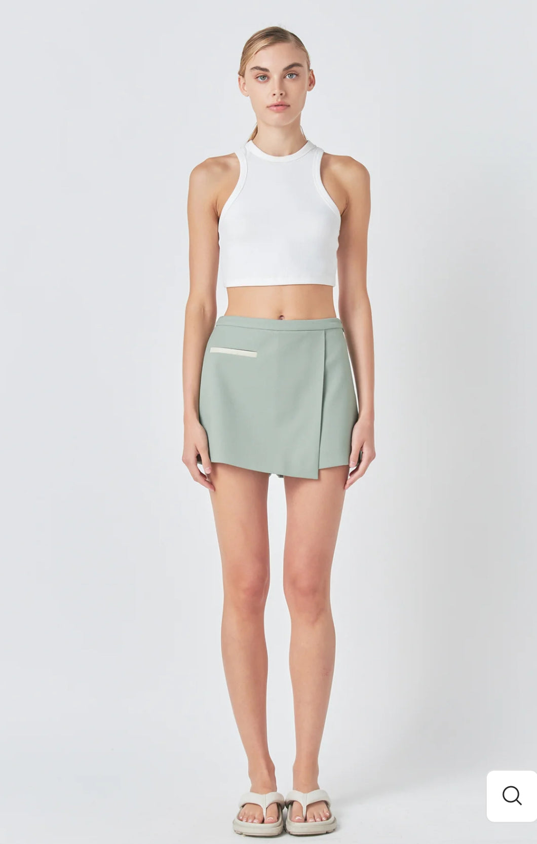 Sage Asymmetrical Wrap Mini Skort