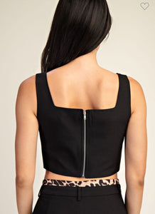 Leopard Square Neck Contrast Top