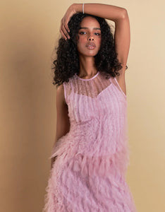 Mulberry Tulle Ruffled Sleeveless Top