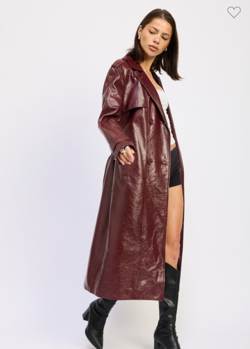 Wine Faux Leather Trench Coat