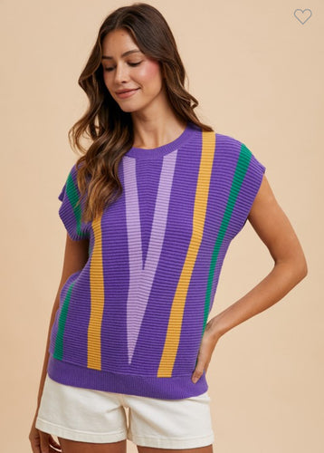 Mardi Gras Chevron Striped Sweater Top