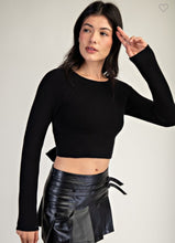 Load image into Gallery viewer, Black Ribbed Tie Detail Crop Sweater