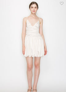 Eggshell Ruched Bubble Hem Dress