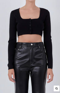 Black Cropped Button Top