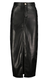 Black Vegan Leather Midi Skirt