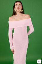 Load image into Gallery viewer, Pink Off Shoulder Long Sleeve Midi Dress
