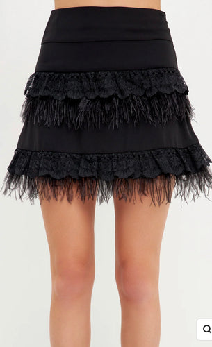 Lace and Feather Trim Skirt