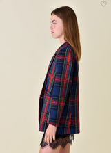 Load image into Gallery viewer, Red &amp; Navy Tweed Plaid Blazer