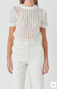White Sequin Knit Top