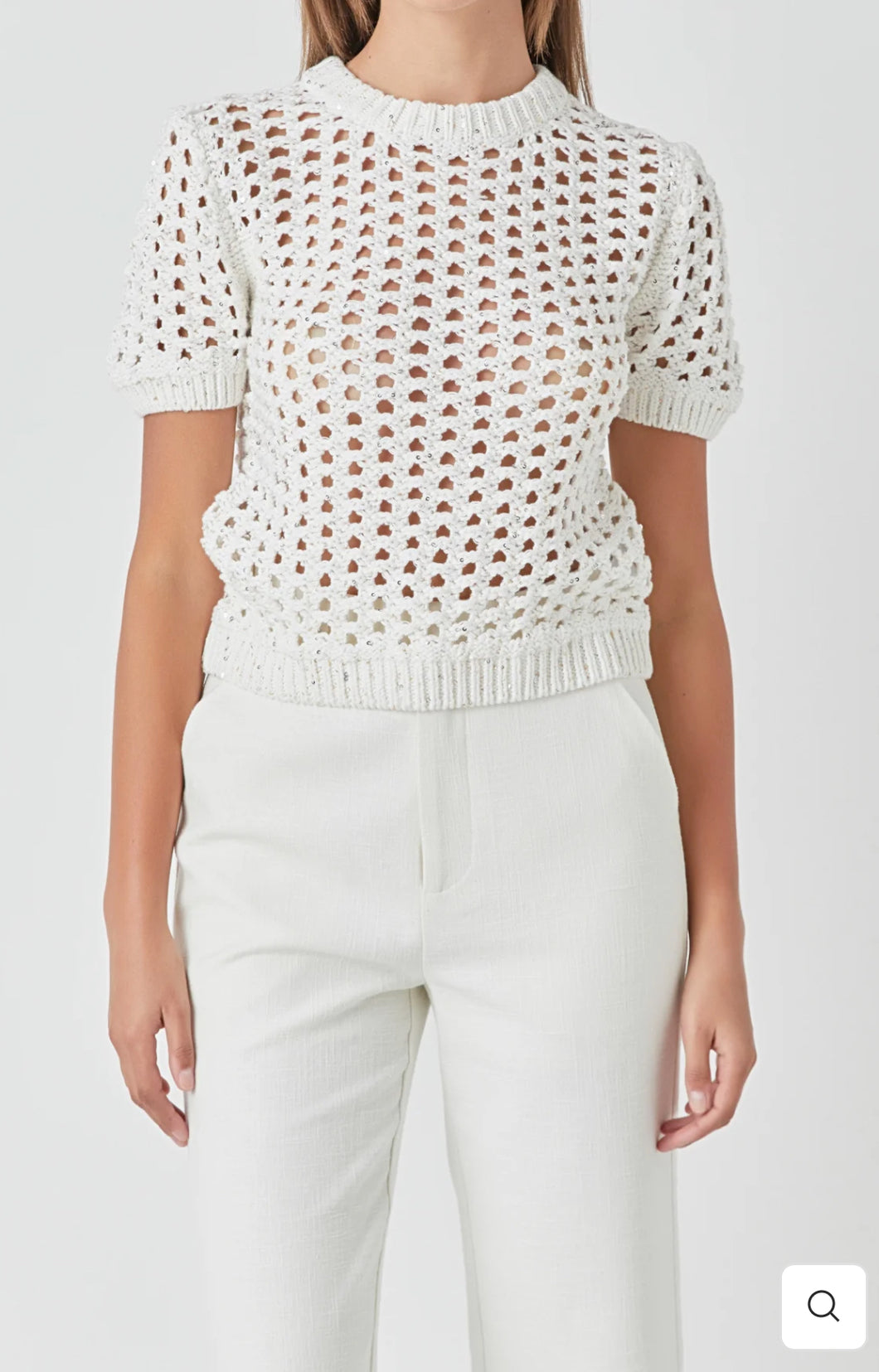 White Sequin Knit Top