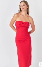 Load image into Gallery viewer, Red Strapless Bow Midi Dress