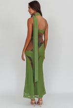 Load image into Gallery viewer, Green Halter Scarf Mesh Maxi Dress