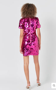 Fuchsia Circle Sequins Mini Dress