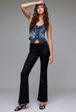 Load image into Gallery viewer, Coated Black Mid Rise Flare Jeans
