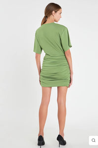 Green Ruched Mini Dress