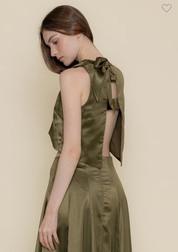 Bow Tie Caged Crop Satin Top