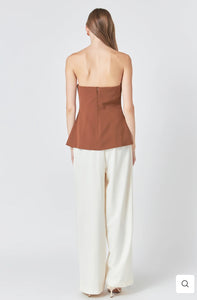 Brown Strapless Buttoned Long Top