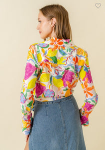 Tropical Bell Sleeve Crop Top