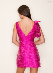 Dark Fuchsia Floral Jacquard Mini Dress